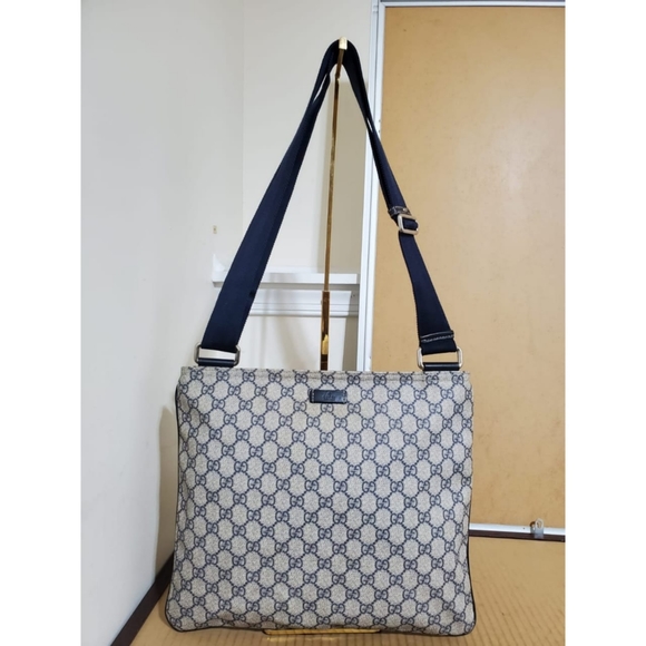 Gucci Other - Authentic GUCCI GG Plus Monogram Medium Flat Messenger Bag Navy